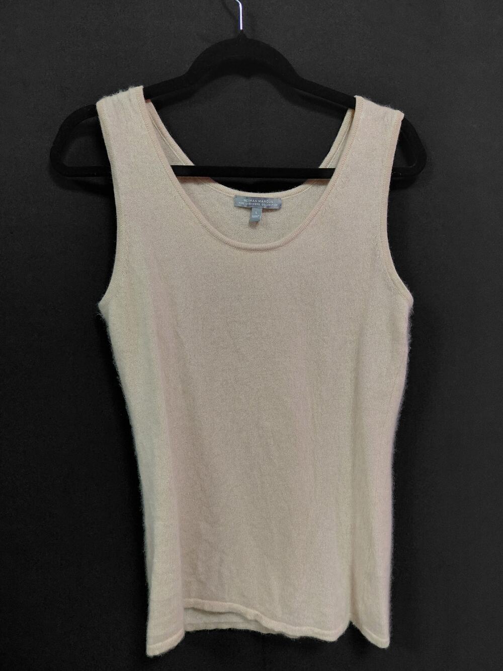 Neiman Marcus Cashmere Tank Top Beige Sleeveless Knit Women Size L